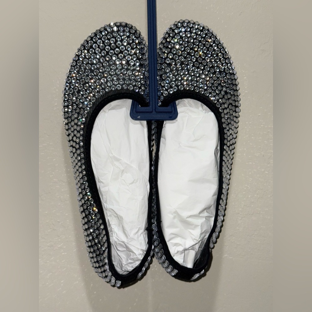 Zara Black and Silver Flats with Rounded Toe